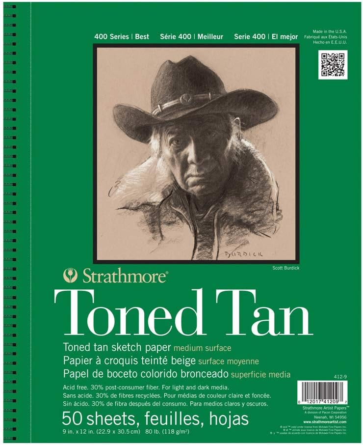 400 Series Sketch Pad, Toned Tan, 9x12 inch, 50 Sheets - Artist Sketchbook for Drawing, Illustration, Art Class Students